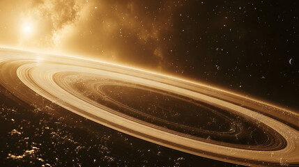 Wall Mural - close-up of saturn's rings with icy particles and distant stars