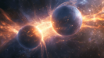 Wall Mural - two planets colliding in deep space with cosmic explosions