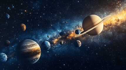 Wall Mural - solar system with planets aligned and cosmic dust in background