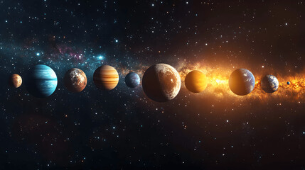 Wall Mural - solar system with planets aligned and cosmic dust in background