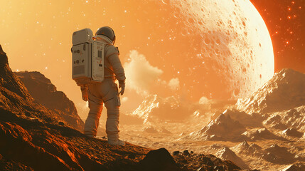 Wall Mural - astronaut exploring distant exoplanet with alien landscapes