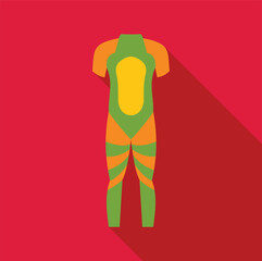 Sticker - Green and orange wetsuit icon in flat style with long shadow on red background