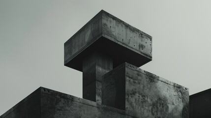 Poster - A monochromatic image of a concrete structure with clean lines and geometric shapes