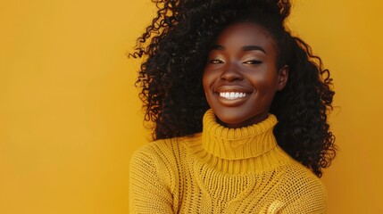 Wall Mural - A person with curly hair and bright yellow sweater, ideal for everyday use or as a character illustration