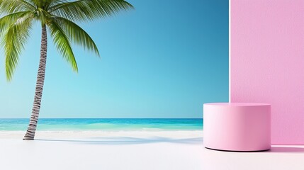 Tropical Bliss: Colorful Beach Podium for Summer Promotions and Campaigns