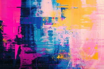 Poster - Abstract painting featuring multiple colors including pink, yellow, and blue