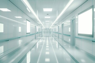 Poster - A long hallway with multiple windows