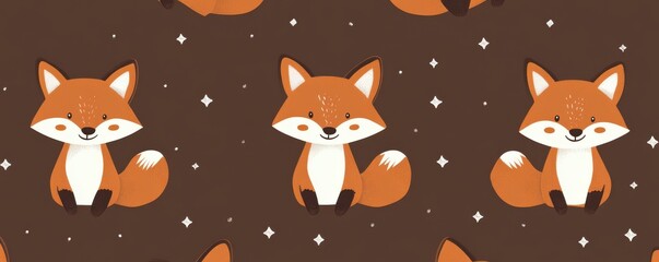 cute little foxes on a brown background with a simple flat design featuring adorable animal patterns