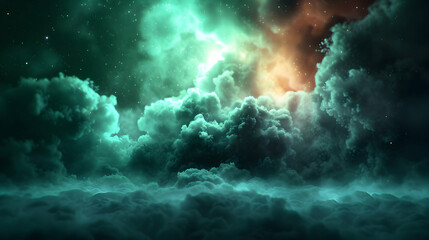 Canvas Print - Green Nebula Space Background