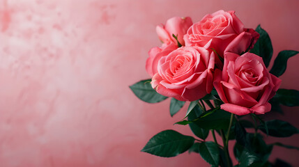 Wall Mural - Greeting Background With Freshly Pink Roses Flower