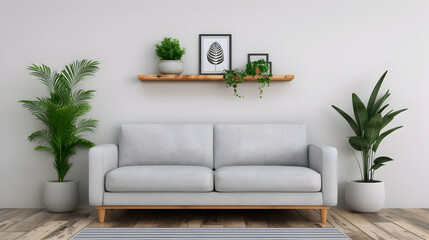 Wall Mural - Grey Sofa Shelving Units Houseplants And Beautiful