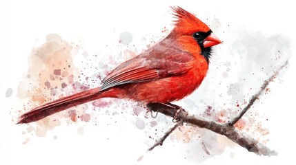 Wall Mural - Watercolor Painting of a Cardinal Bird on a Branch