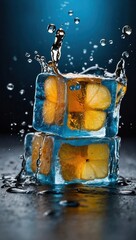 Wall Mural - A stack of ice cubes with orange slices on top