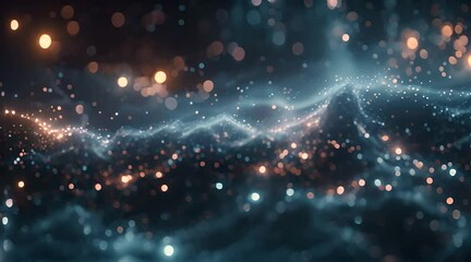Wall Mural - Abstract blue and orange background with bokeh lights and sparkling particles.
