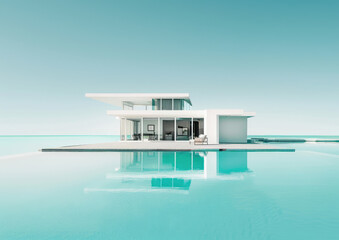 Wall Mural - white modern  florida vacation home blue pool and sky 