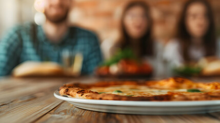 Canvas Print - Group Friends And Party With Pizza Lunch And Diver