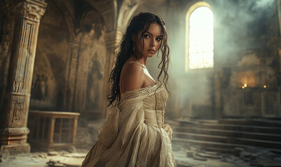 Gorgeous woman standing in castle