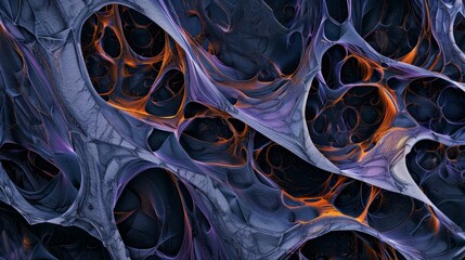 Wall Mural - abstract close-up of intricate, textured patterns with glowing orange elements against a dark backdr