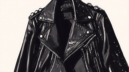 Wall Mural - A black leather jacket with a zipper and studs.