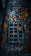 Sticker - Close Up of a Wet Metal Grate with Water Drops