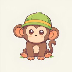 Canvas Print - Cute Cartoon Monkey Wearing a Hat