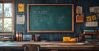 © ClicksdeMexico - A classroom with a blackboard and a desk with a yellow toolbox