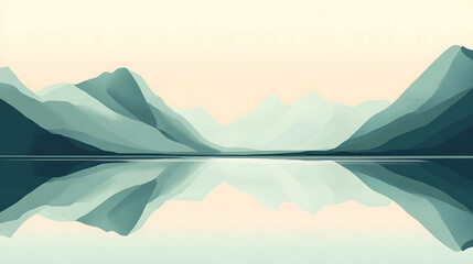 Poster - Minimalist mountain range with reflection in a tranquil lake.