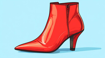 Sticker - A single red high-heeled ankle boot with a pointed toe.