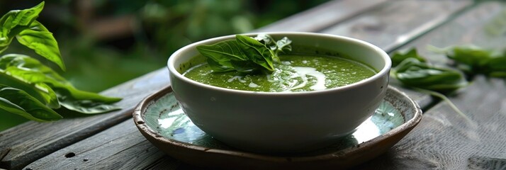 Canvas Print - Creamy soup made with wild garlic