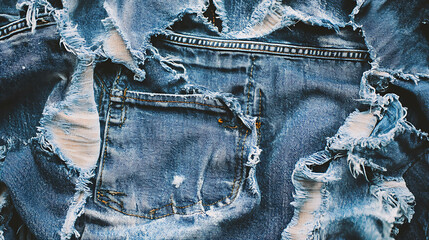 Wall Mural - Ripped denim jeans texture with a back pocket.