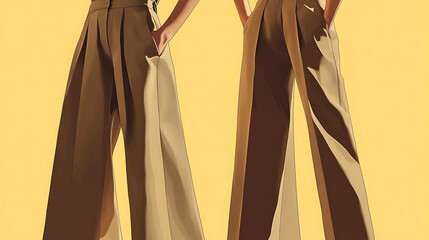 Sticker - A close-up of a pair of wide-legged pants on a yellow background.