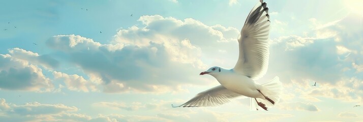 Poster - Discover the serene beauty of seagulls gliding effortlessly through the vast skies, representing the spirit of freedom and calm.