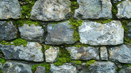 Wall Mural - A close-up of a stone wall covered in moss.