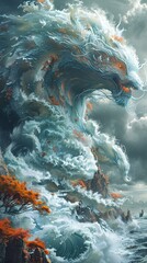 Sticker - Whirlpool Dragon: A Fantasy Sea Monster Artwork