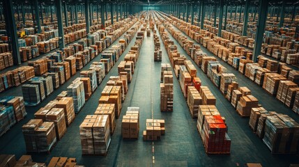 Wall Mural - Warehouse Interior: A Sea of Cardboard Boxes