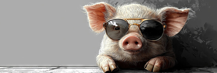 Canvas Print - A pig wearing sunglasses, looking cool.