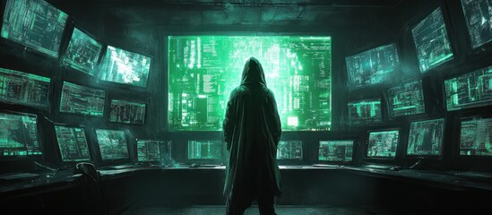 Wall Mural - Hacker in a Dark Room