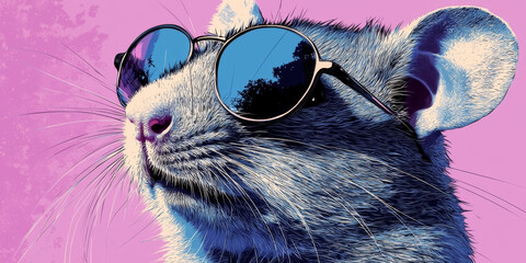 Canvas Print - Cool rat wearing sunglasses, pink background.