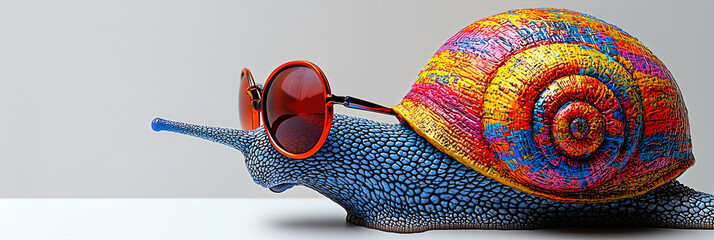 Wall Mural - Cool snail with colorful shell wearing sunglasses.