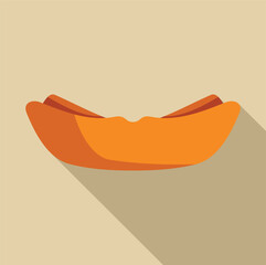 Canvas Print - Simple vector illustration of a fresh hot dog with mustard in a bun, isolated on a light brown background with a long shadow