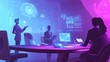 © abangaboy - Futuristic Business Meeting with AI Assistant and Data Analytics