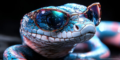 Wall Mural - A close-up of a snake wearing sunglasses.