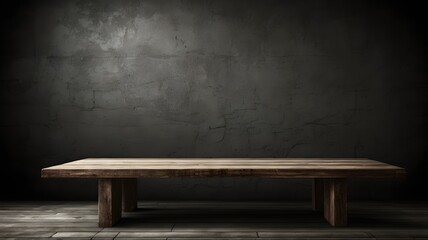 halloween wooden table with a misty gray dark Empty room and night background with space for product placement