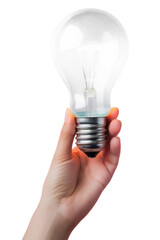 Canvas Print - PNG Hand holding a big lightbulb electricity illuminated innovation.