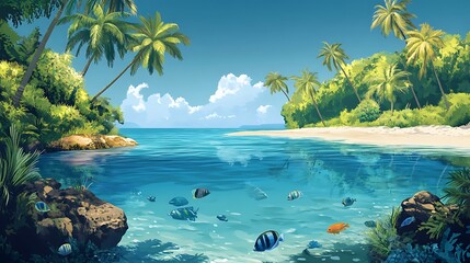 Wall Mural - Tropical Beach Paradise with Clear Blue Water and Colorful Fish