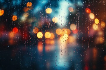 Wall Mural - Raindrops on a window with a blurred background for a cozy, rainy-day feel 