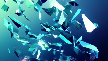 Wall Mural - Blue and green shards creating a captivating contrast on a dark blue backdrop. Ideal for abstract backgrounds or artistic designs.