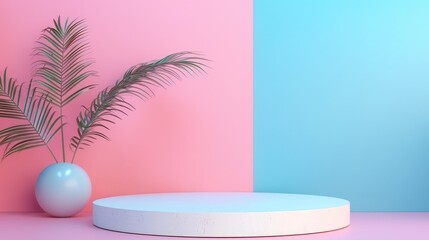 Canvas Print - Display podium on pink and blue backdrop with blank space