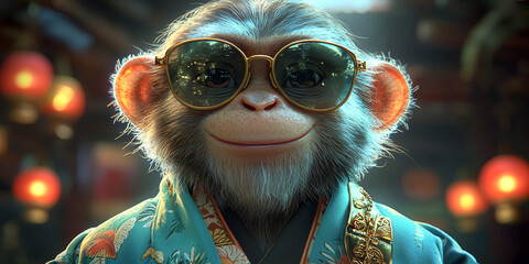 Canvas Print - A cool monkey wearing sunglasses and a patterned shirt.