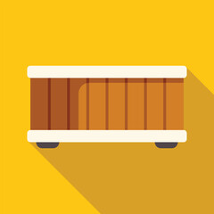 Poster - Big wooden hot tub with hydromassage system standing on yellow background